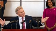 Harper during the press conference (Image Source: Netflix)
